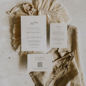 葉ミニマル板 |オリーブグリーン伝統的結婚ズ 招待状