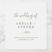 葉ミニマル板 |オリーブ結婚グリーンのワインラベル ワインラベル (シングルラベル)