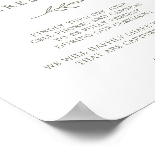 葉ミニマル板 |オリーブ・グリーンのプラグ抜き式のサイン ポスター (角)