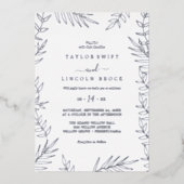 葉ミニマル板 |シルバーフォイル結婚フレーム 箔招待状 (正面)