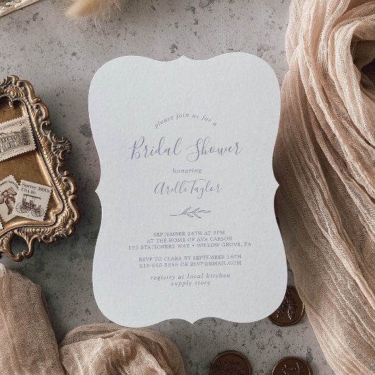 葉ミニマル板 |ダスティーパープルブライダルシャワー 招待状