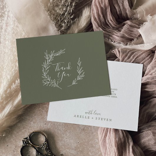 葉ミニマル板 |ダークグリーンフラット サンキューカード