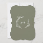 葉ミニマル板 |ダークグリーンモノグラム結婚バック 招待状 (裏面)