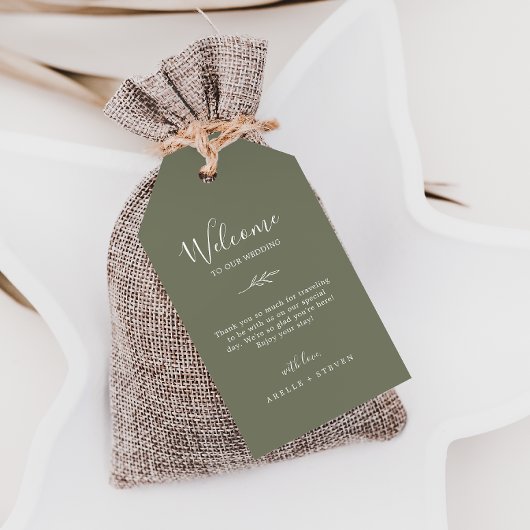 葉ミニマル板 |ダークグリーン結婚の歓迎 ギフトタグ