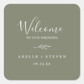 葉ミニマル板 |ダークグリーン結婚の歓迎 スクエアシール (正面)