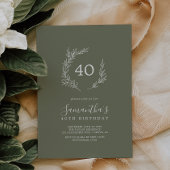 葉ミニマル板 |ダークグリーン40th誕生日 招待状