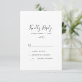 葉ミニマル板 |ダークグレーシンプルのRSVPカード 出欠カード (スタンド正面)