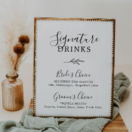 葉ミニマル板 |白黒のシグネチャードリンク ポスター