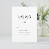 葉ミニマル板 |白黒のシンプルRSVPカード 出欠カード (スタンド正面)