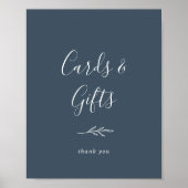 葉ミニマル板 |石板の青いカードとギフト ポスター (正面)