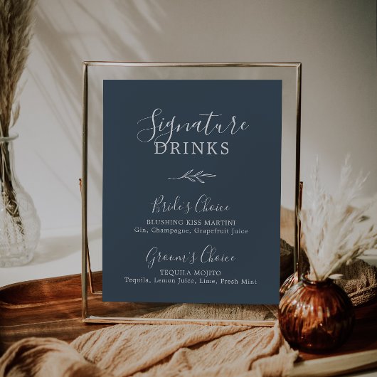 葉ミニマル板 |石板ブルーのシグネチャードリンク ポスター