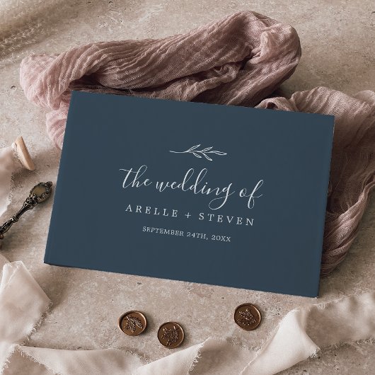 葉ミニマル板 |石板ブルーモノグラムバック結婚ズ ゲストブック