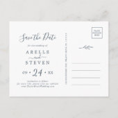 葉ミニマル板 |石板ブルー日付を保存 インビテーションポストカード (裏面)