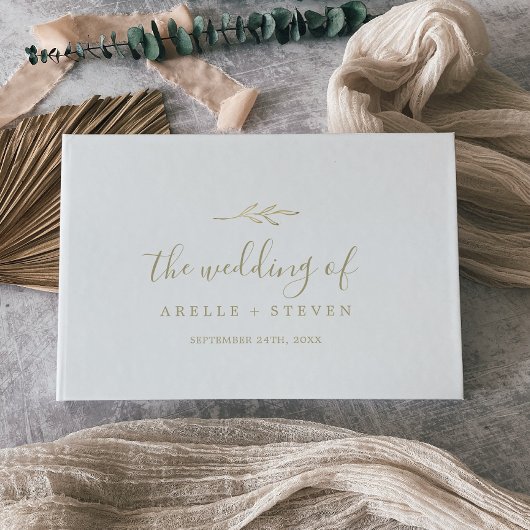 葉ミニマル板 |金ゴールドモノグラム結婚バック ゲストブック