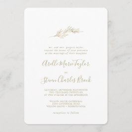 葉ミニマル板 |金ゴールド伝統的結婚s 招待状
