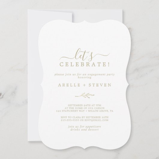 葉ミニマル板 |金ゴールド祝Let's 招待状 (正面)