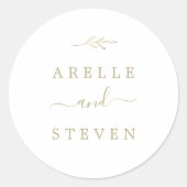 葉ミニマル板 |金ゴールド結婚の封筒用シール ラウンドシール (正面)