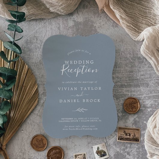 葉ミニマル板 |青と白のウェディングレセプション 招待状