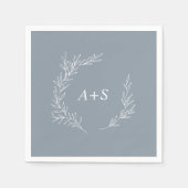 葉ミニマル板 |青と白のモノグラム結婚の スタンダードカクテルナプキン (正面)