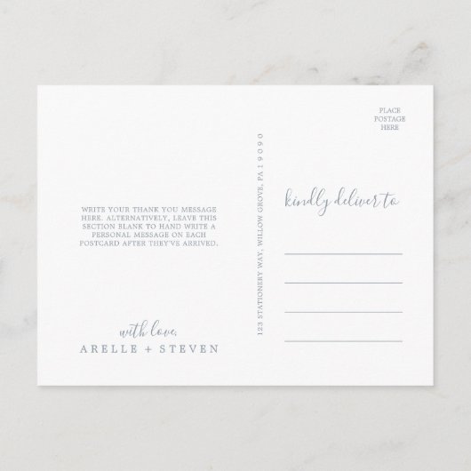 葉ミニマル板 | Dusty Blueありがとうはがき ポストカード (裏面)