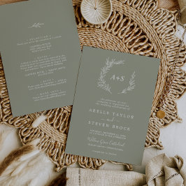 葉ミニマル板 | Light Sage Green All In One 結婚's 招待状