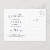 葉ミニマル板 | Plum Purple日付を保存 インビテーションポストカード (裏面)