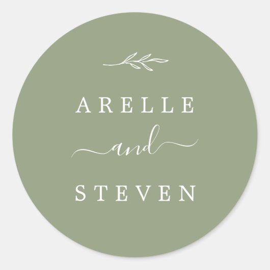 葉ミニマル板 | Sage Greenの結婚封筒用シール ラウンドシール (正面)