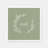葉ミニマル板 | Sage Green 結婚 Monogram's スタンダードカクテルナプキン (正面)