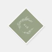 葉ミニマル板 | Sage Green 結婚 Monogram's スタンダードカクテルナプキン (角)
