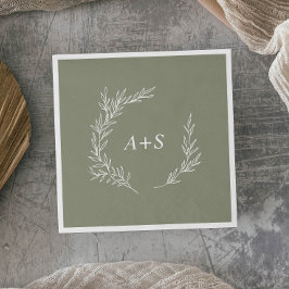 葉ミニマル板 | Sage Green 結婚 Monogram's スタンダードカクテルナプキン