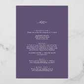 葉ミニマル紫色の金箔を一つ結婚に 箔招待状 (裏面)