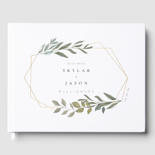 葉ミニマル緑と金ゴールド幾何学的テラリウム ゲストブック (正面)