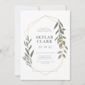 葉ミニマル緑と金ゴールド幾何学的テラリウム 招待状 (正面)