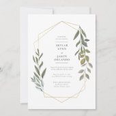 葉ミニマル緑と金ゴールド幾何学的テラリウム 招待状 (正面)