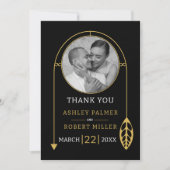葉モダンと写真の付いた金ゴールドフレー結婚ム サンキューカード (正面)