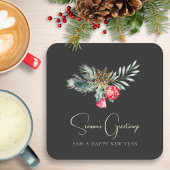 葉モダンエレガント金ゴールド赤クリスマスパーティー スクエアペーパーコースター