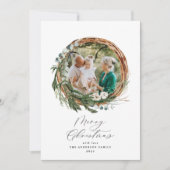 葉モダンリースメリークリスマススクリプトシック シーズンカード (正面)