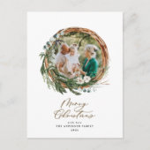 葉モダンリースメリークリスマススクリプト シーズンポストカード (正面)