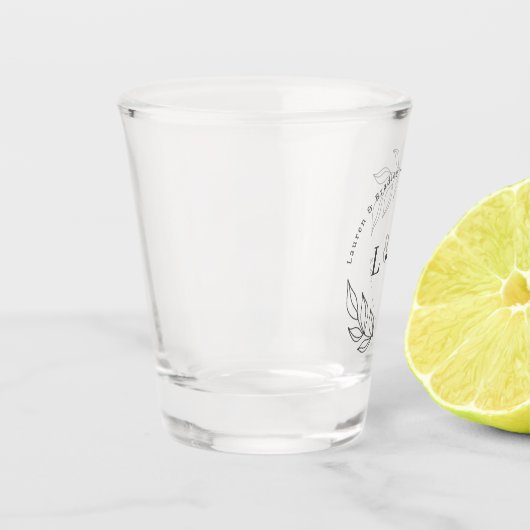 葉モダン対モノグラム結婚式の引き出物 ショットグラス (左)