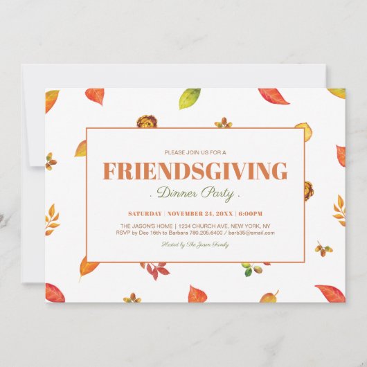 葉モダン感謝祭と友情パーティー 招待状 (正面)