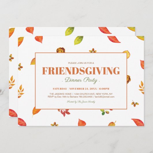 葉モダン感謝祭と友情パーティー 招待状 (正面/裏面)
