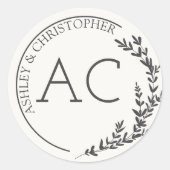 葉モダン枠ソフトホワイト結婚ズ ラウンドシール (正面)