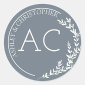 葉モダン枠石板グレ結婚ー ラウンドシール (正面)