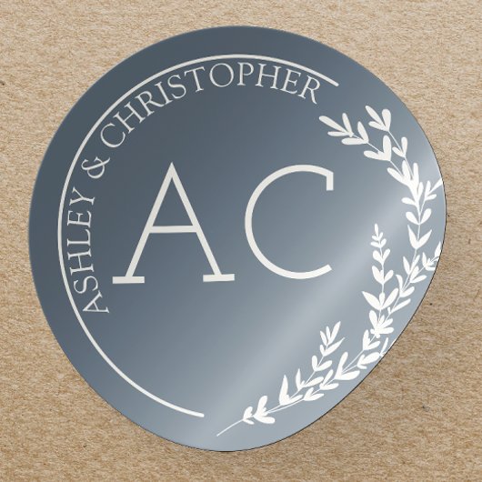 葉モダン枠石板グレ結婚ー ラウンドシール