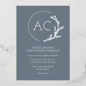 葉モダン枠石板グレ結婚ー 箔招待状 (正面)