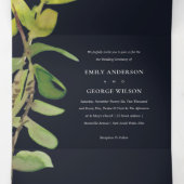 葉モダン状動物緑の黒い水の色結婚の 三つ折り招待状 (内部中)