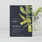 葉モダン色のシックな黒い葉付きカップルのシャワーカード サンキューカード (スタンド正面)