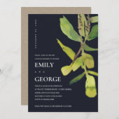 葉モダン色のシックな黒い葉付きカップルのシャワーカード サンキューカード (正面/裏面)