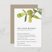 葉モダン色の水色の葉結婚詳細 エンクロージャーカード (正面/裏面)