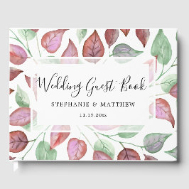 葉モダン色バーグンディ色彩の鮮やか結婚ズ ゲストブック